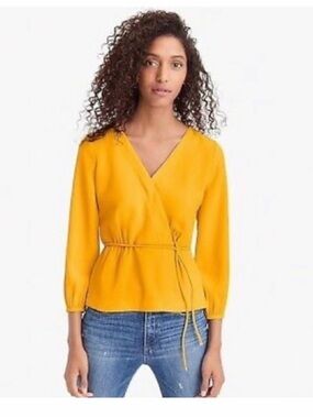 J. Crew Women's Mustard Wrap Blouse with Tie Waist
